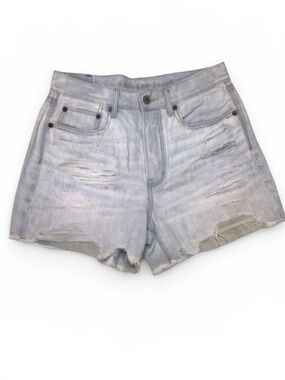 American Eagle Light Wash Distressed Denim Shorts Button Fly Raw Hem Women's